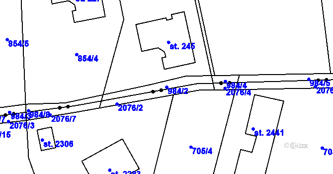 Parcela st. 984/2 v KÚ Vrchoviny, Katastrální mapa
