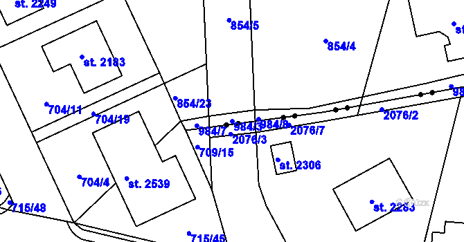 Parcela st. 984/3 v KÚ Vrchoviny, Katastrální mapa