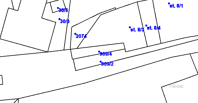 Parcela st. 909/4 v KÚ Vrchoviny, Katastrální mapa