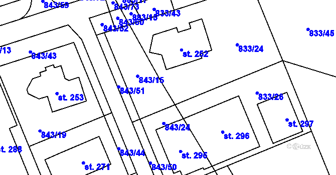 Parcela st. 883/4 v KÚ Vrchoviny, Katastrální mapa