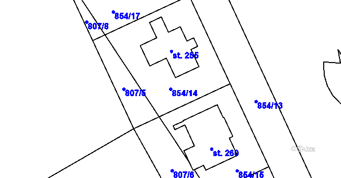 Parcela st. 854/14 v KÚ Vrchoviny, Katastrální mapa