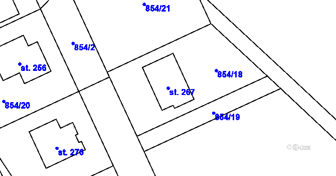 Parcela st. 267 v KÚ Vrchoviny, Katastrální mapa