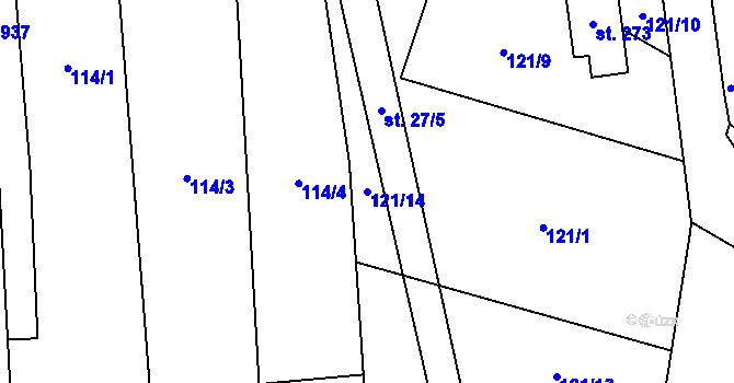 Parcela st. 121/14 v KÚ Vrchoviny, Katastrální mapa