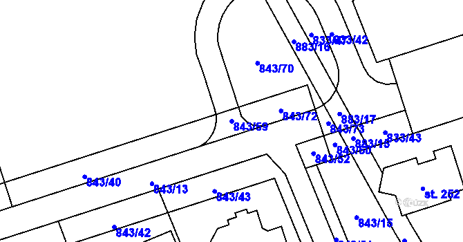Parcela st. 843/59 v KÚ Vrchoviny, Katastrální mapa