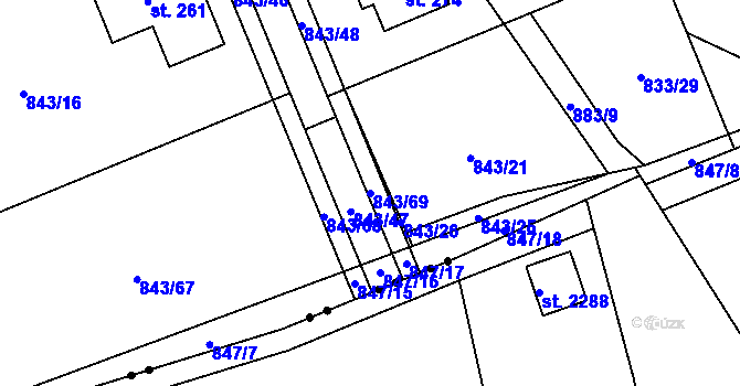 Parcela st. 843/69 v KÚ Vrchoviny, Katastrální mapa