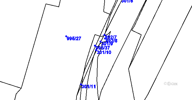 Parcela st. 301/10 v KÚ Vrchoviny, Katastrální mapa