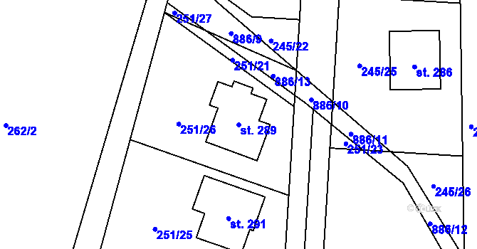 Parcela st. 289 v KÚ Vrchoviny, Katastrální mapa