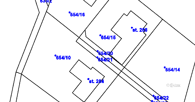 Parcela st. 654/20 v KÚ Vrchoviny, Katastrální mapa