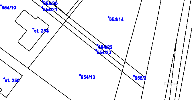 Parcela st. 654/23 v KÚ Vrchoviny, Katastrální mapa