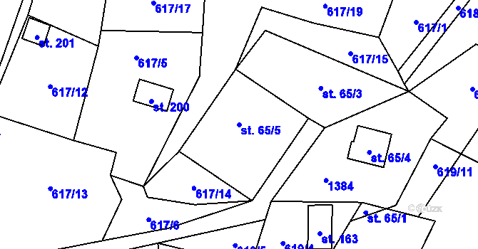 Parcela st. 65/5 v KÚ Vrchy, Katastrální mapa
