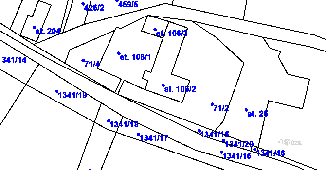 Parcela st. 106/2 v KÚ Vrchy, Katastrální mapa