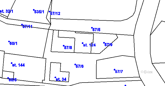 Parcela st. 124 v KÚ Vrchy, Katastrální mapa