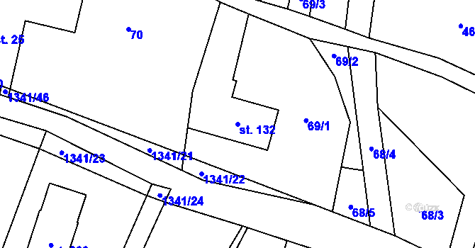 Parcela st. 132 v KÚ Vrchy, Katastrální mapa