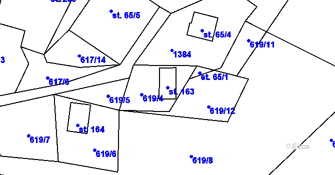 Parcela st. 163 v KÚ Vrchy, Katastrální mapa