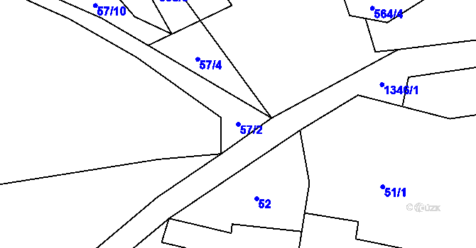Parcela st. 57/2 v KÚ Vrchy, Katastrální mapa