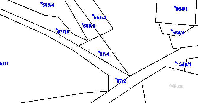 Parcela st. 57/4 v KÚ Vrchy, Katastrální mapa