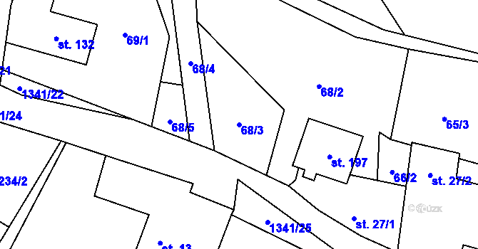 Parcela st. 68/3 v KÚ Vrchy, Katastrální mapa