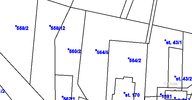 Parcela st. 564/5 v KÚ Vrchy, Katastrální mapa