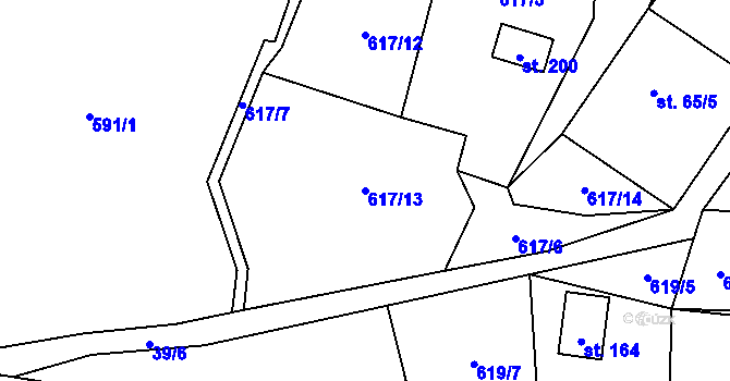 Parcela st. 617/13 v KÚ Vrchy, Katastrální mapa
