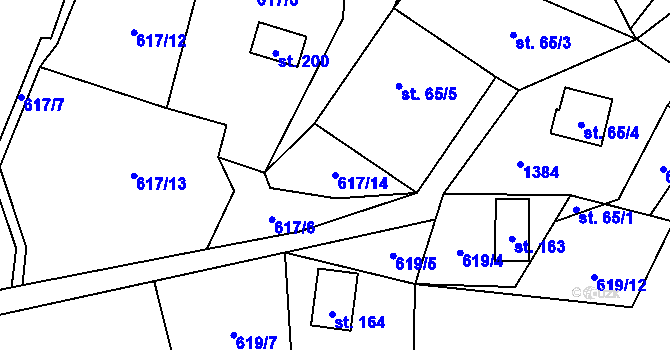 Parcela st. 617/14 v KÚ Vrchy, Katastrální mapa