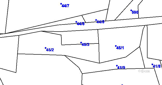 Parcela st. 45/3 v KÚ Vrchy, Katastrální mapa