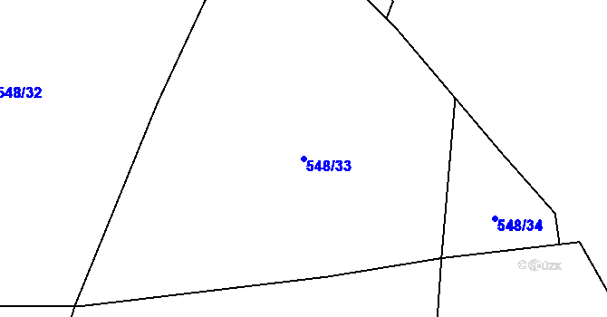 Parcela st. 548/33 v KÚ Vrchy, Katastrální mapa