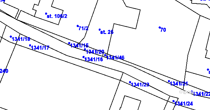 Parcela st. 1341/46 v KÚ Vrchy, Katastrální mapa