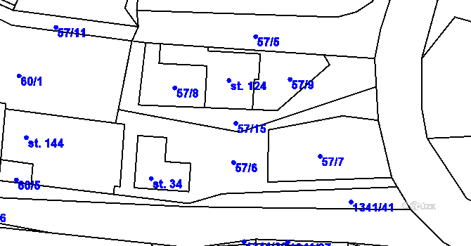 Parcela st. 57/15 v KÚ Vrchy, Katastrální mapa