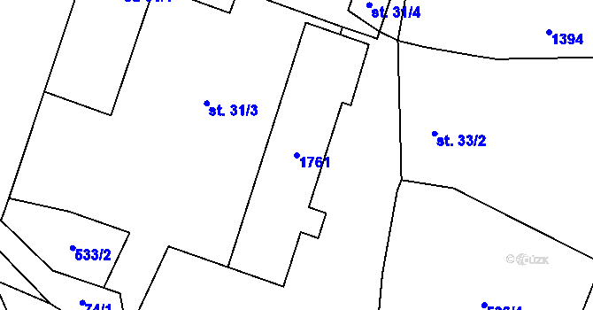 Parcela st. 1761 v KÚ Vrchy, Katastrální mapa