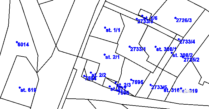Parcela st. 2/1 v KÚ Vroutek, Katastrální mapa