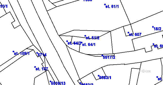 Parcela st. 64/1 v KÚ Vroutek, Katastrální mapa