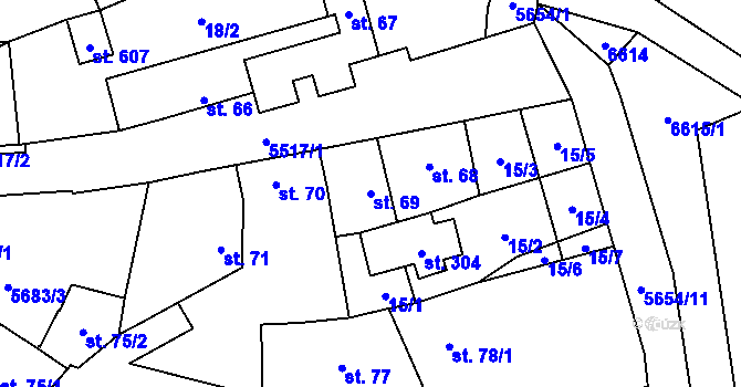 Parcela st. 69 v KÚ Vroutek, Katastrální mapa