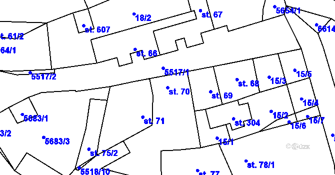 Parcela st. 70 v KÚ Vroutek, Katastrální mapa
