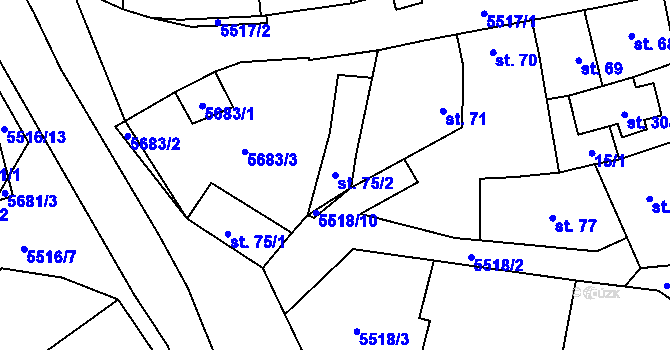 Parcela st. 75/2 v KÚ Vroutek, Katastrální mapa