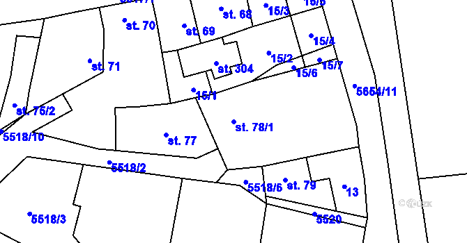 Parcela st. 78/1 v KÚ Vroutek, Katastrální mapa