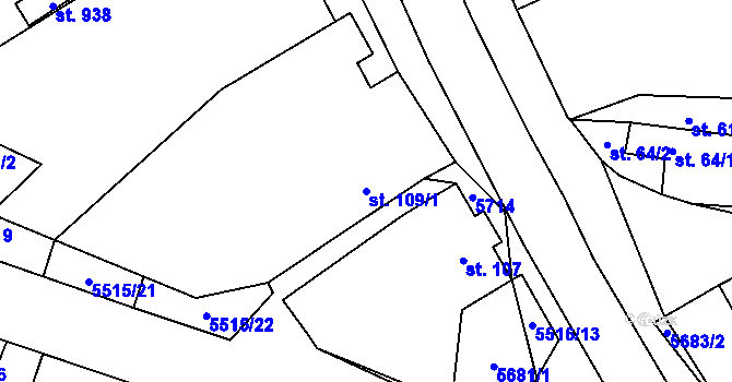 Parcela st. 109/1 v KÚ Vroutek, Katastrální mapa