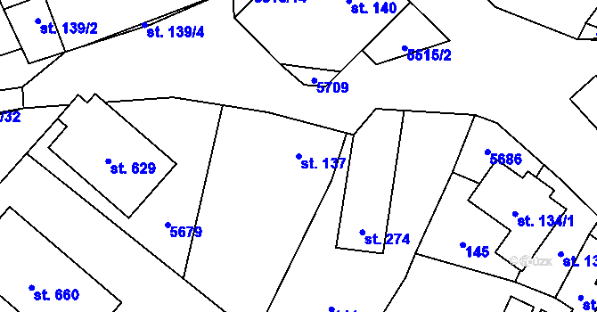 Parcela st. 137 v KÚ Vroutek, Katastrální mapa