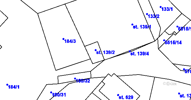 Parcela st. 139/2 v KÚ Vroutek, Katastrální mapa