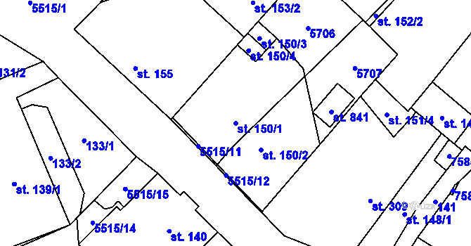 Parcela st. 150/1 v KÚ Vroutek, Katastrální mapa