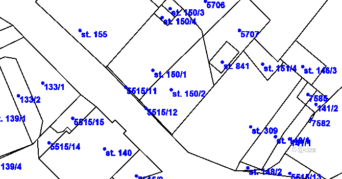 Parcela st. 150/2 v KÚ Vroutek, Katastrální mapa