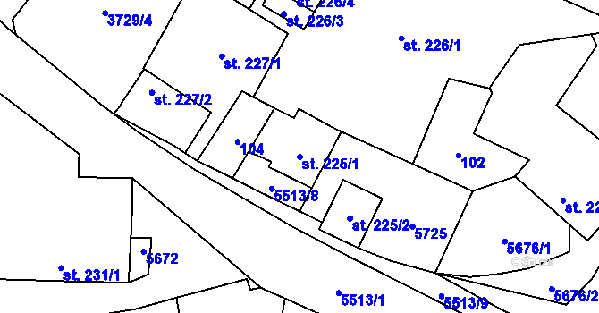 Parcela st. 225/1 v KÚ Vroutek, Katastrální mapa
