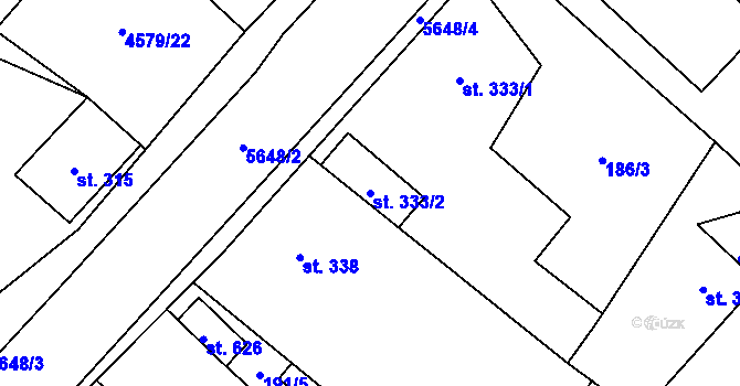 Parcela st. 333/2 v KÚ Vroutek, Katastrální mapa