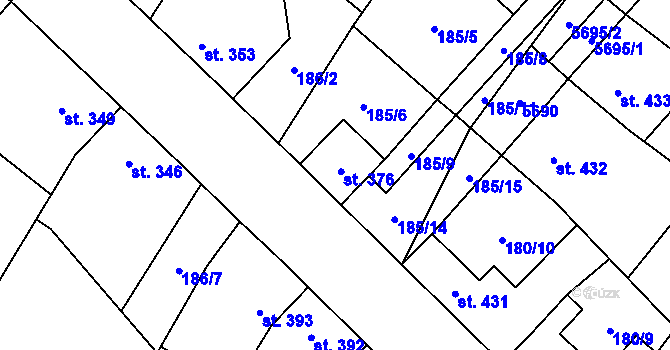 Parcela st. 376 v KÚ Vroutek, Katastrální mapa