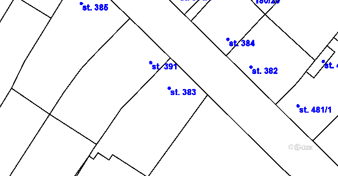Parcela st. 383 v KÚ Vroutek, Katastrální mapa