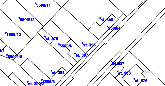 Parcela st. 396 v KÚ Vroutek, Katastrální mapa