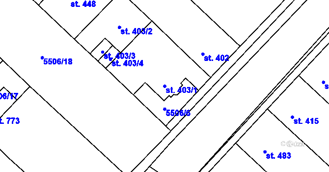 Parcela st. 403/1 v KÚ Vroutek, Katastrální mapa