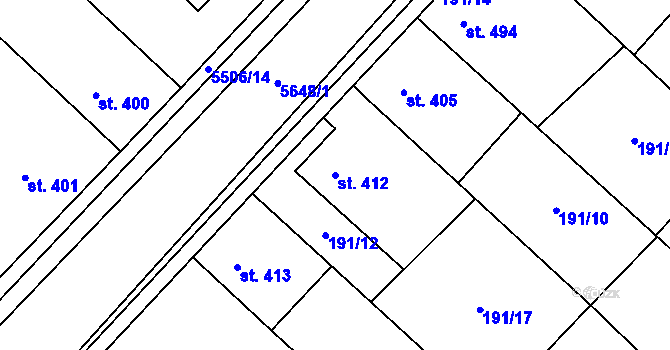 Parcela st. 412 v KÚ Vroutek, Katastrální mapa