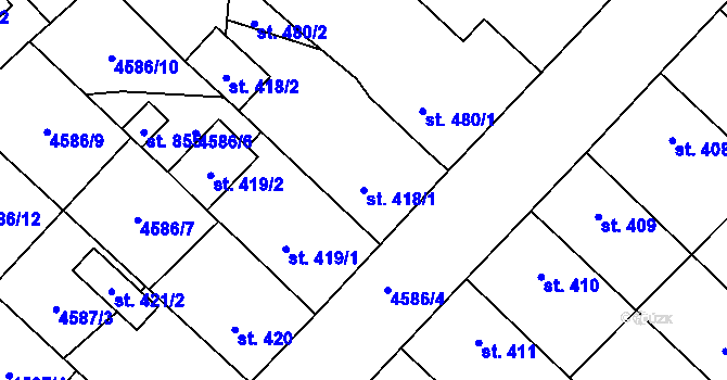 Parcela st. 418/1 v KÚ Vroutek, Katastrální mapa