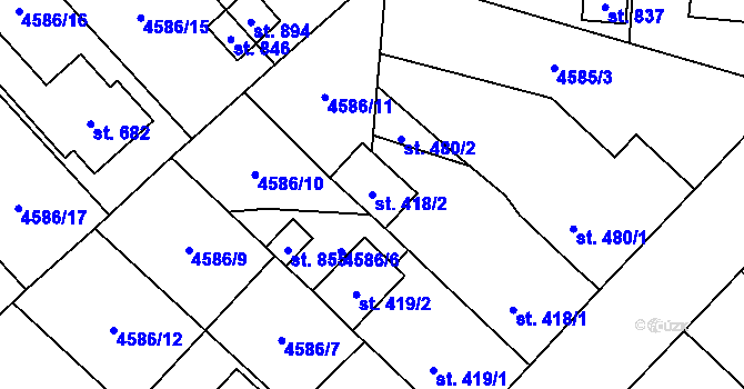 Parcela st. 418/2 v KÚ Vroutek, Katastrální mapa