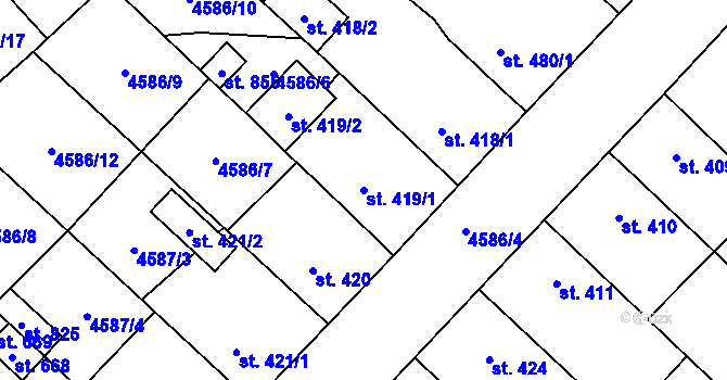 Parcela st. 419/1 v KÚ Vroutek, Katastrální mapa